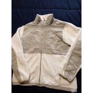 North Face Jacket Womens Large White Gray Logo Full Zip Denali Fleece Coat